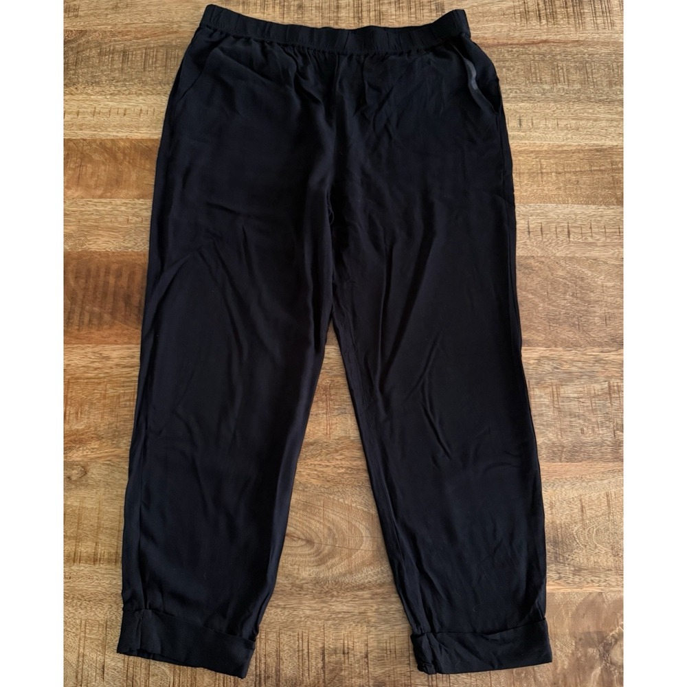 Madewell Cuffed Track Trouser Dolphin Hem Pants Black Medium Pull On Viscose